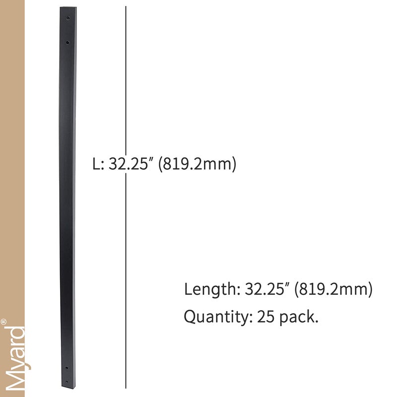 Myard 32-1/4 Inches Traditional Rectangular Iron Deck Balusters Furniture w/Screws for Wood Composite Facemount Railing Staircase Balustrade, Classic Geometric Styling (25-Pack, Matte Black) - Image 3